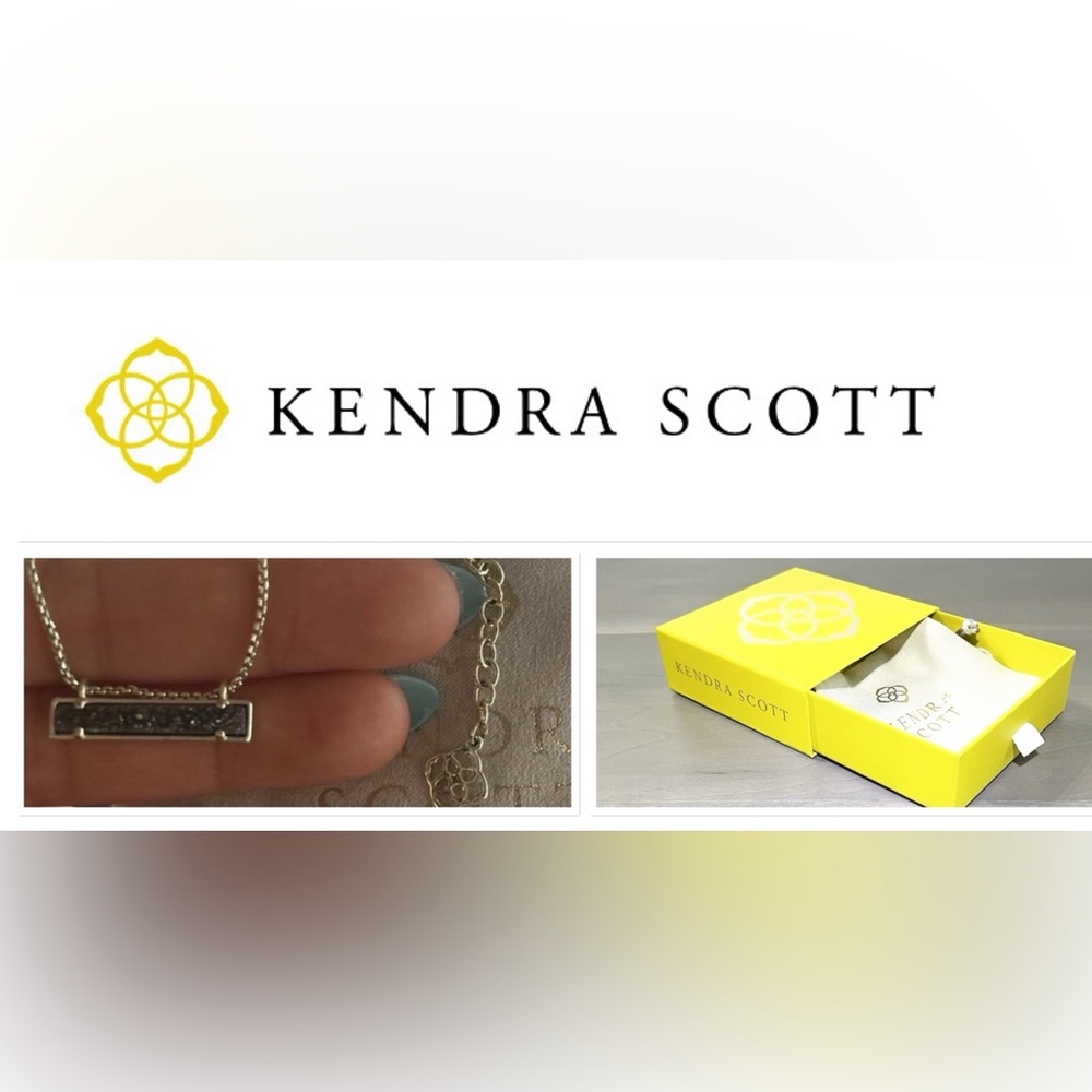 Kendra Scott Silver Bar Necklace Gold and Dark purple druzy style